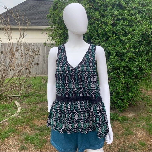 NWT Anthropologie Maeve Boho Embroidered Crochet Peplum StyleTop - Picture 1 of 11